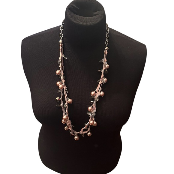 Pink And Gray Ribbon Necklace - Picture 1 of 4